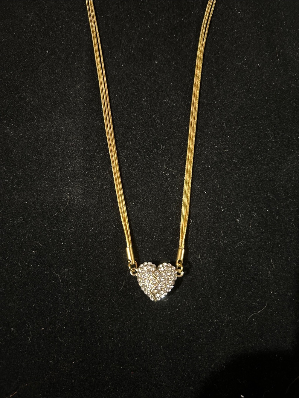 Gold tone Multi-Strand Snake Chain Pavé Rhinestone Magnetic Split Heart Necklace